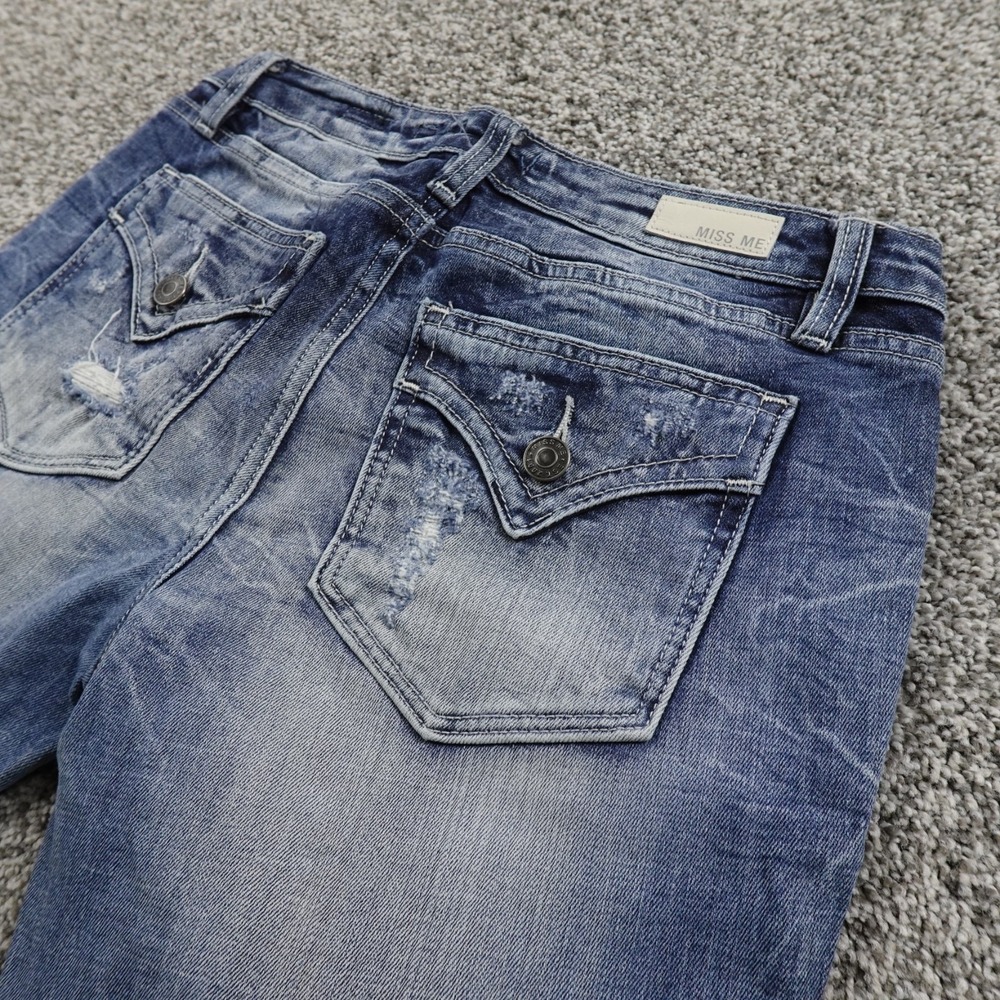 Miss Me Jeans Womens 27‎ Dark Blue Denim Low Rise Skinny Stretch Flap Pocket Y2K